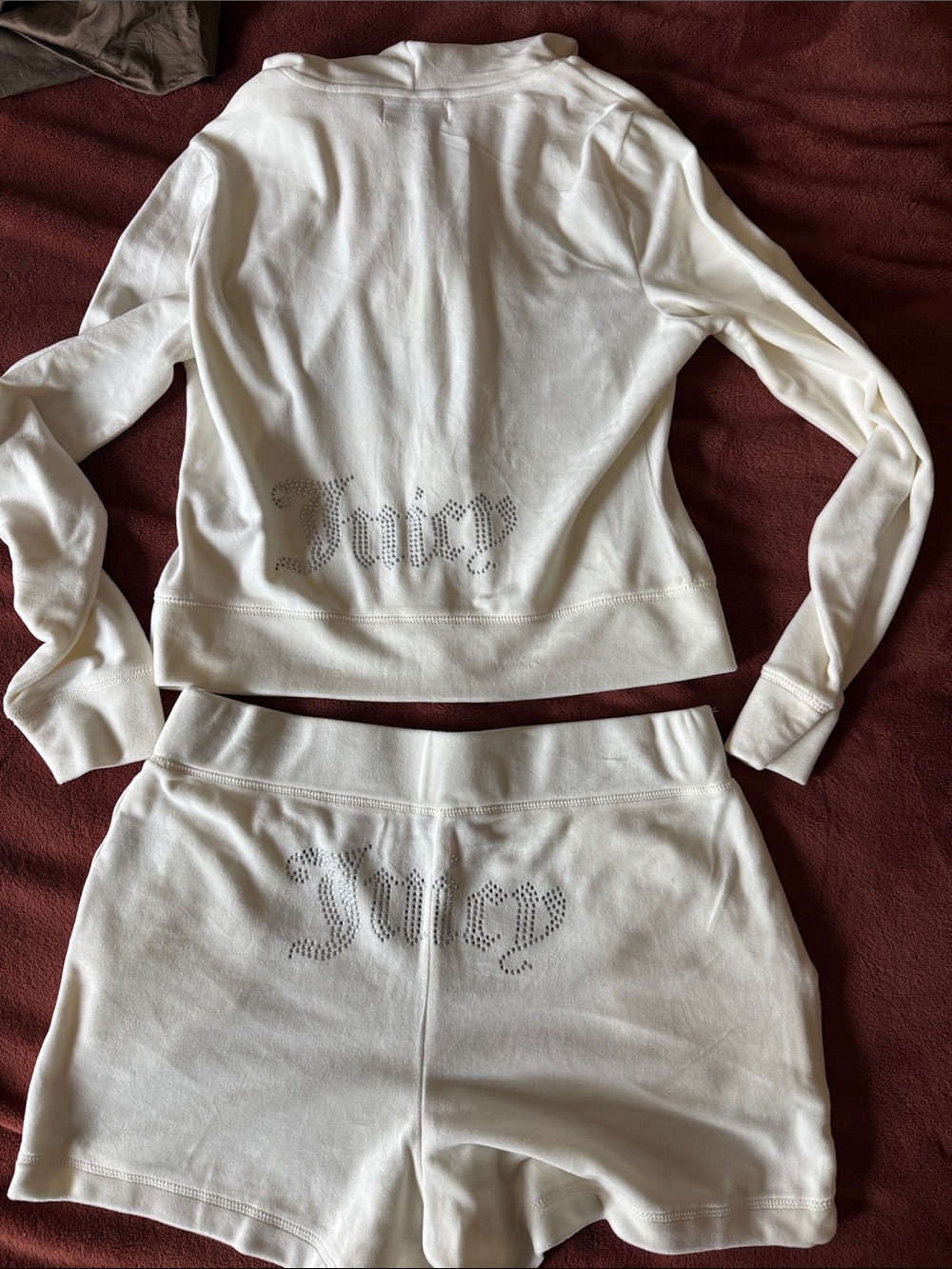 Juicy Couture Ivory Rhinestone Logo Jacket & Shorts Velour tracksuit Set Medium